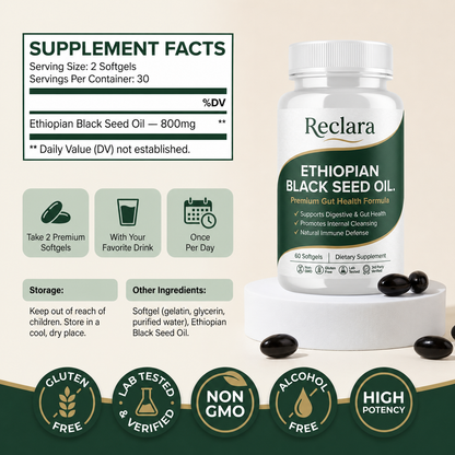 Reclara Ethiopian Black Seed Oil - 60 Softgels