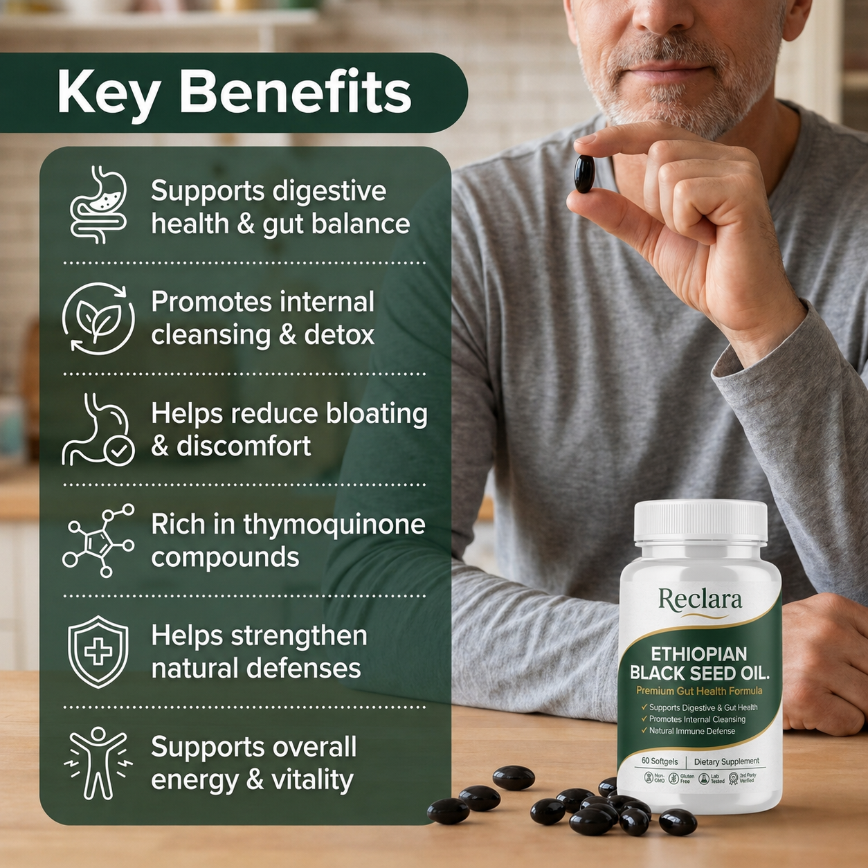 Reclara Ethiopian Black Seed Oil - 60 Softgels