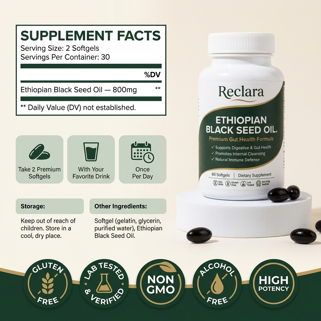 Reclara Ethiopian Black Seed Oil - 60 Softgels